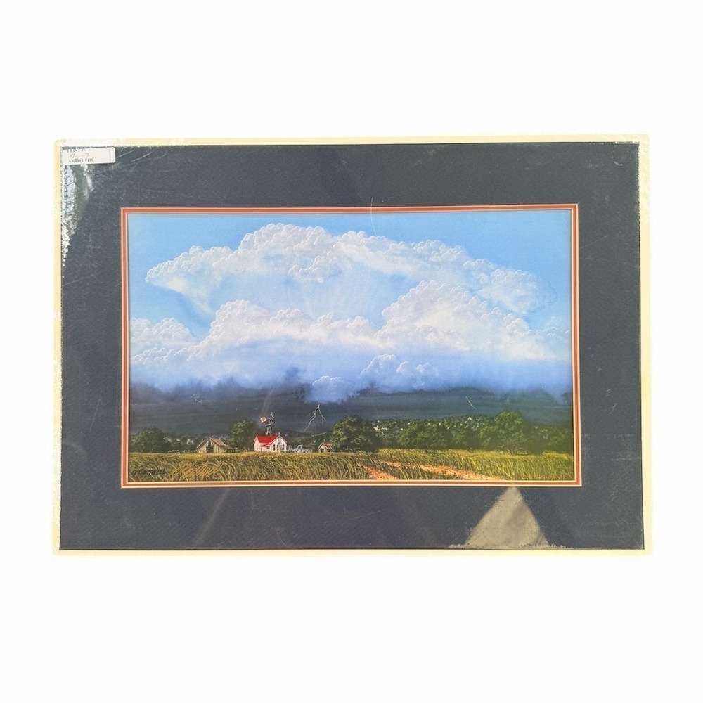 Signed Farmhouse Storm Cloud Landscape Art Print Double Matted 20.5x14.5